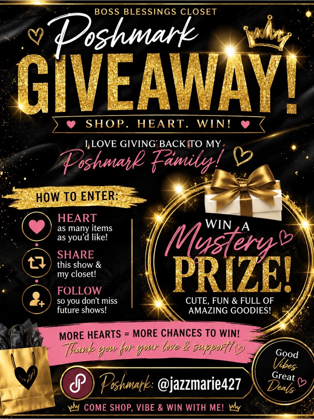 Poshmark Giveaway Promotional Poster - Gold & Black